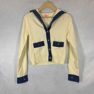 So Me Women's Denim Contrast Cardigan Sweater Ivory